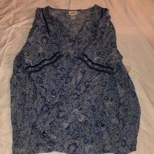 Blue Floral Button Down Blouse